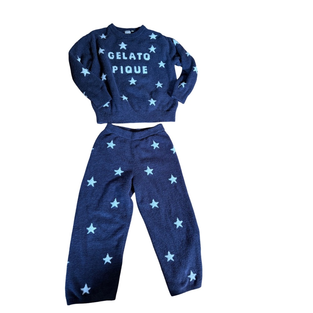 Gelato Pique Navy Star Plush Fleece Pajama Set Long Sleeve Top & Pants Women